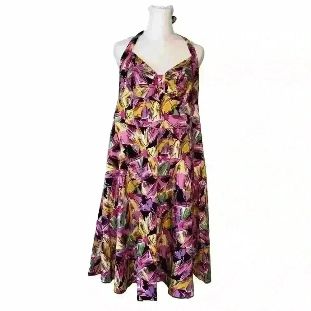 Vicky Tiel. NEW  Bright Floral Halter Fit & Flare Sundress.  Size Large